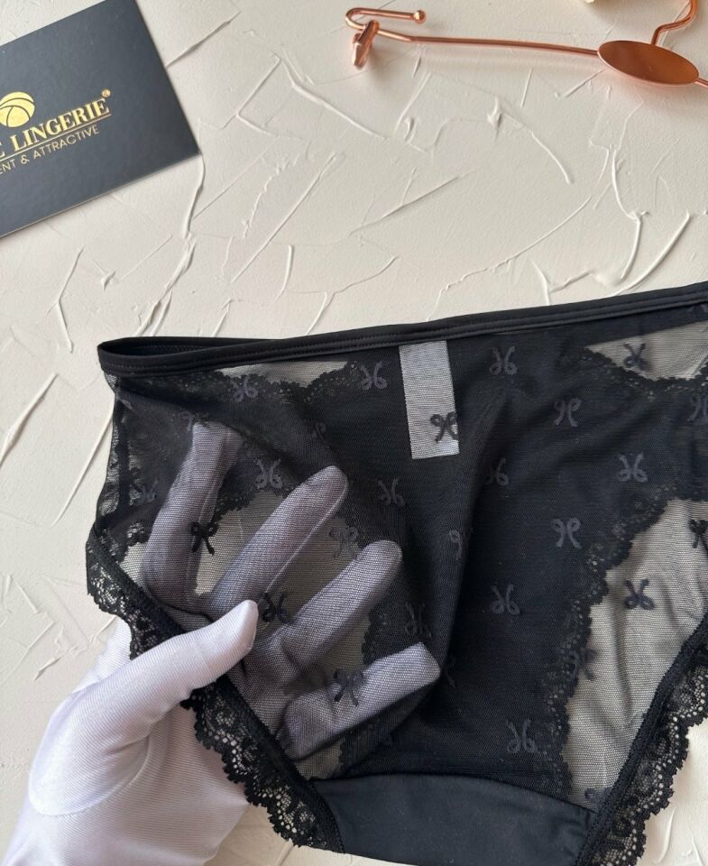 Arya Japon Style Arkası Tül Cut-Out Dantel Detaylı Cheeky Külot/Slip-2853 Siyah - XL