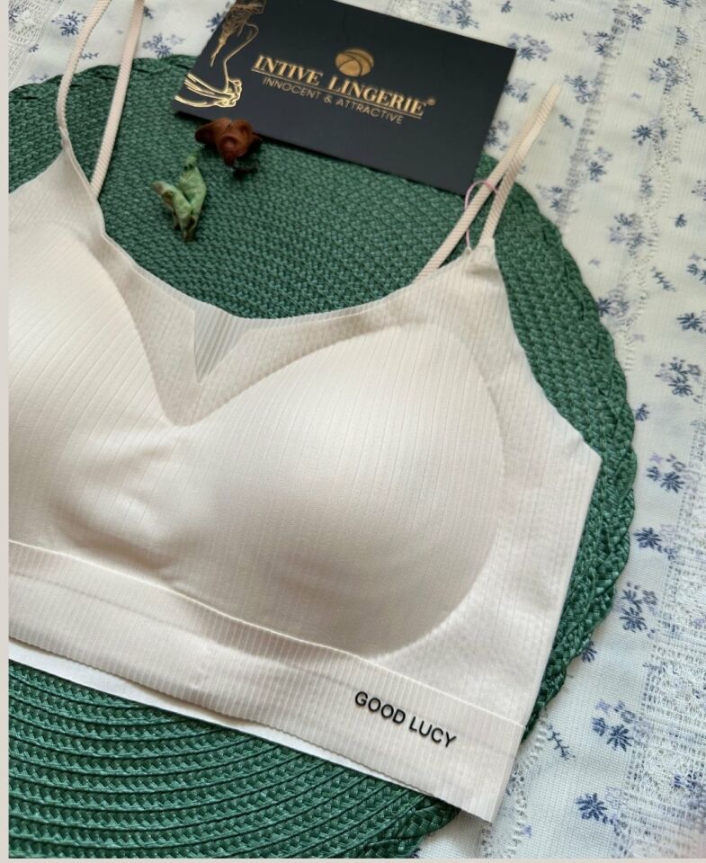 Valentina Fitilli İnce Askılı Hafif Destekli Kopçasız Dikişsiz Lazer Kesim Bralet/Sütyen/Büstiyer Pudra  - M/L