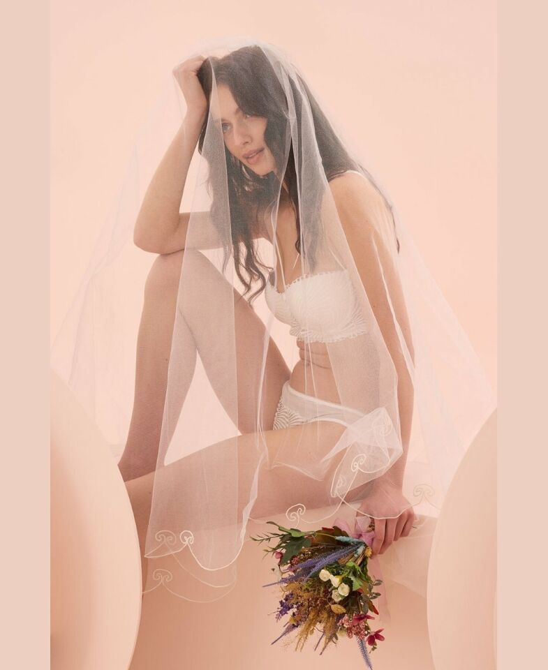 NBB Balenli Destekli Kaplı Dantel Sütyen Transparan Külot Takım-4742 Ekru - 80B