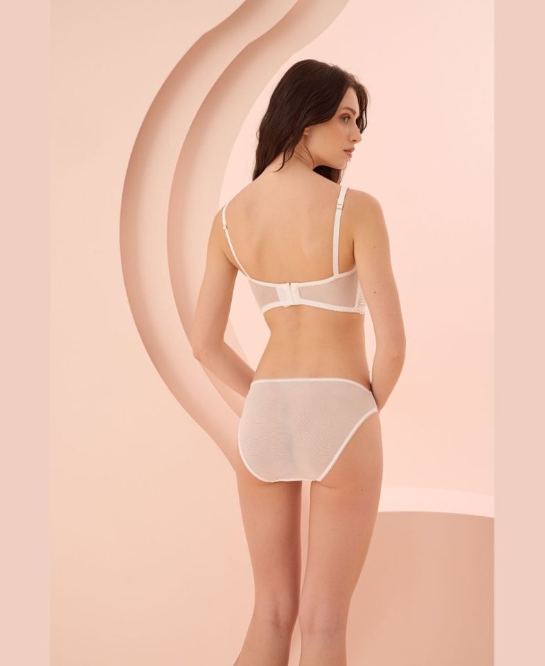 NBB Balenli Destekli Kaplı Dantel Sütyen Transparan Külot Takım-4742 Ekru - 80B