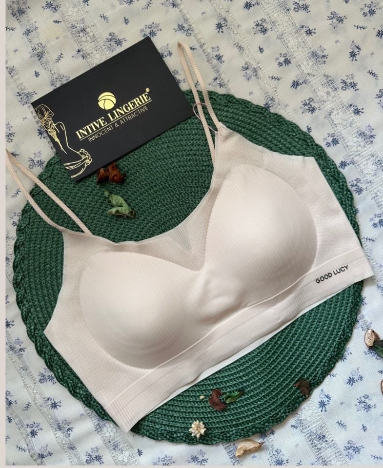 Valentina Fitilli İnce Askılı Hafif Destekli Kopçasız Dikişsiz Lazer Kesim Bralet/Sütyen/Büstiyer Pudra  - XL-XXL