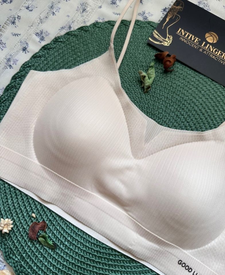 Valentina Fitilli İnce Askılı Hafif Destekli Kopçasız Dikişsiz Lazer Kesim Bralet/Sütyen/Büstiyer Pudra  - XL-XXL