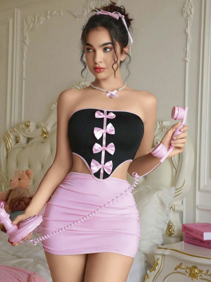 Kadın Pembe Etekli Fiyonk Detaylı Fantezi Elbise 2154 Kadın Pembe Etekli Fiyonk Detaylı Fantezi Elbise 2154