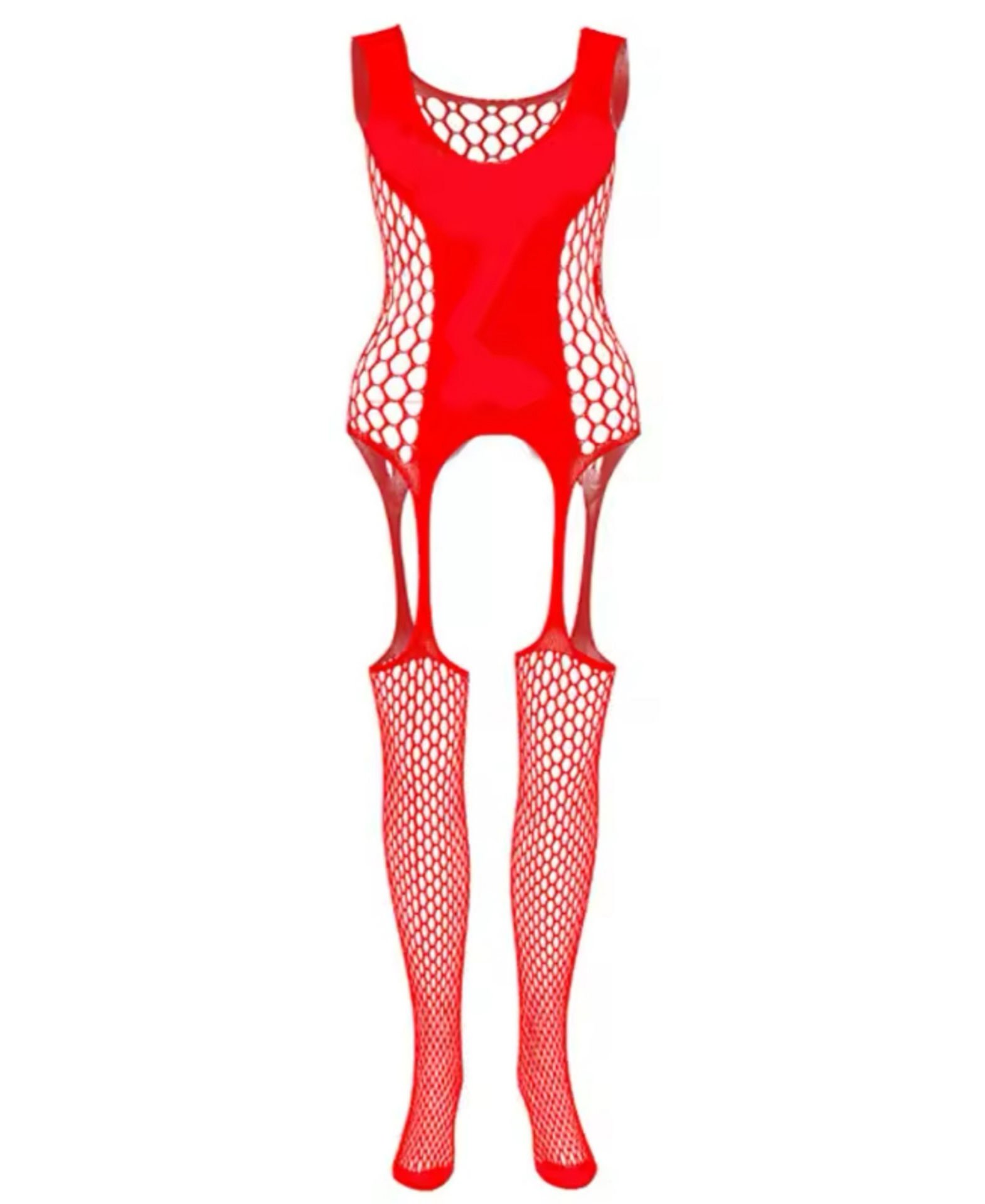 Secret Love Fileli Kalın Askılı Jartiyerli Kırmızı Tasarım Vücut Çorabı Kırmızı - Standart