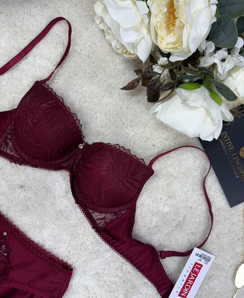 Le Jardin Parlak Simli İpli Brodeli Push-up Sütyen Külot Takım-5065