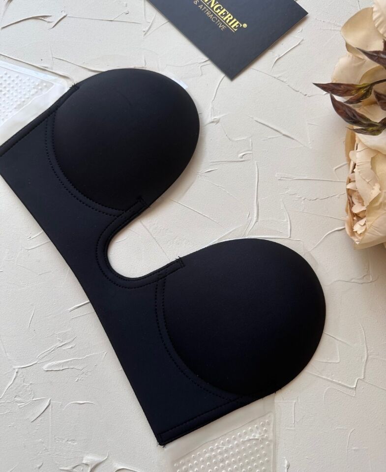 Intive Göğüs ve Sırt Dekolte Kıyafetler İçin Balenli Hayalet Push-up Büstiyer Sütyen Siyah - M