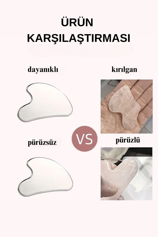 Çelik Stainless Steel Kırılmaz Dayanıklı Gua Sha Yüz Masaj Aparatı