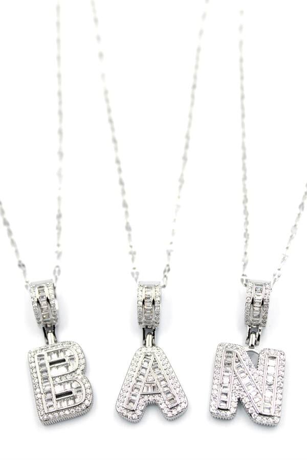 24'lü Taşlı  Harf Kolye - Gümüş Gümüş