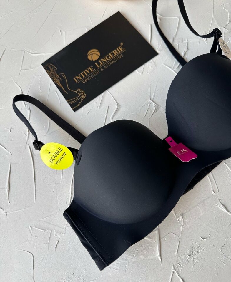 Violet Dikişsiz Lazer Kesim Double Push-Up Balensiz İz Belli Etmez Straplez Kesim Kaliteli Sütyen Siyah - 80B