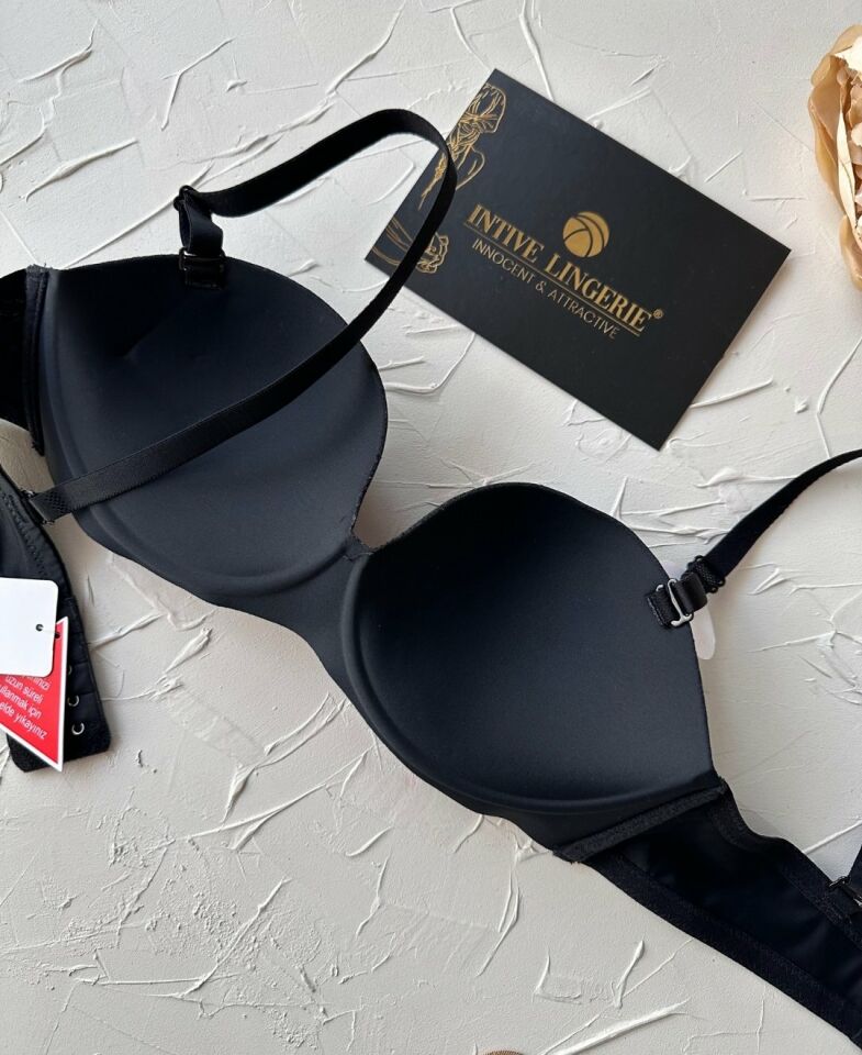 Violet Dikişsiz Lazer Kesim Double Push-Up Balensiz İz Belli Etmez Straplez Kesim Kaliteli Sütyen Siyah - 80B