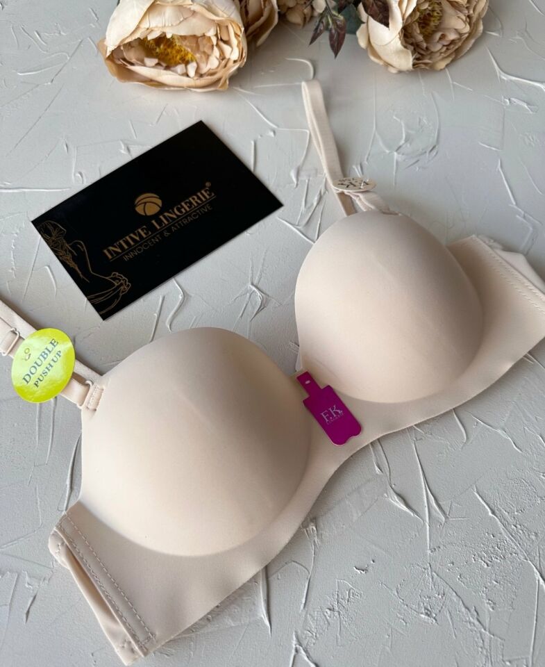 Violet Dikişsiz Lazer Kesim Double Push-Up Balensiz İz Belli Etmez Straplez Kesim Kaliteli Sütyen Ten - 75B