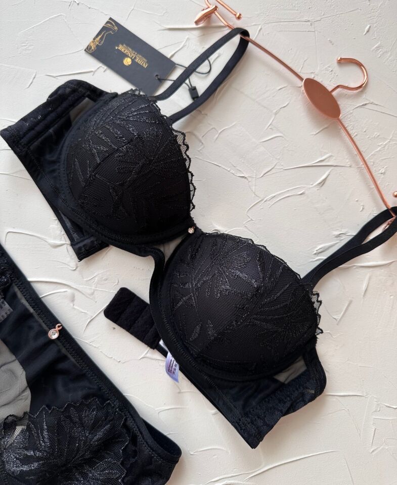 Le Jardin Isabelle Tül Brodeli Silikonlu Push-up Sütyen Jartiyer Takım-5000 Siyah - 85