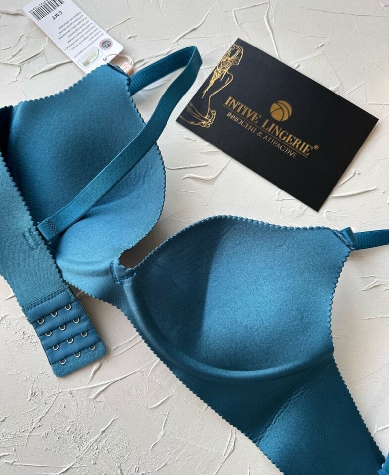 Angelina Push-up Balensiz Dikişsiz V Yaka İthal Kaliteli Düz Renk İz Belli Etmez Sütyen Petrol Mavisi - 75B