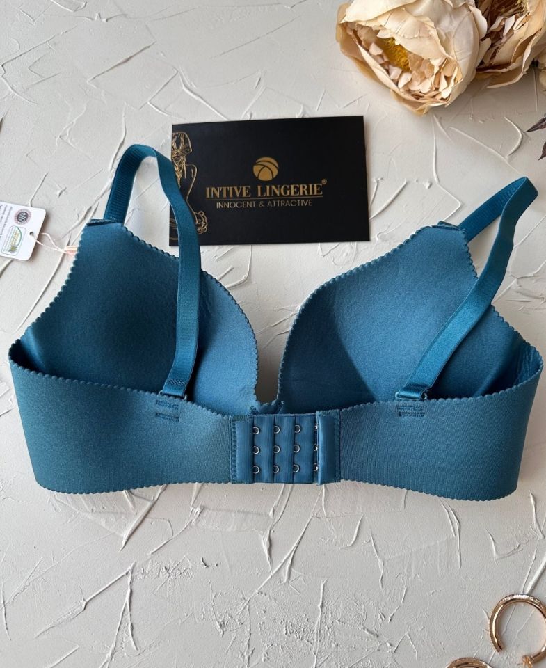 Angelina Push-up Balensiz Dikişsiz V Yaka İthal Kaliteli Düz Renk İz Belli Etmez Sütyen Petrol Mavisi - 75B