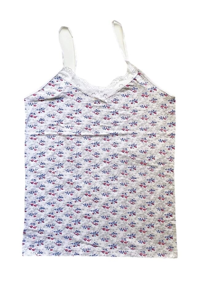 Kadın Askılı Desenli Atlet Dantelli Empirme Pamuklu Penye D7 L