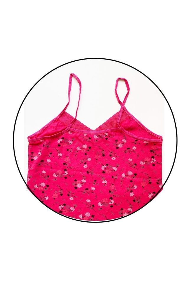 Kadın Askılı Desenli Atlet Dantelli Empirme Pamuklu Penye D7 L