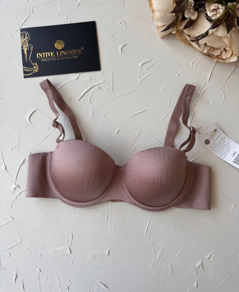 Samanta Balenli Desteksiz Lazer Kesim Parlak Kumaşlı İthal Sütyen -42 Ekru - 80B