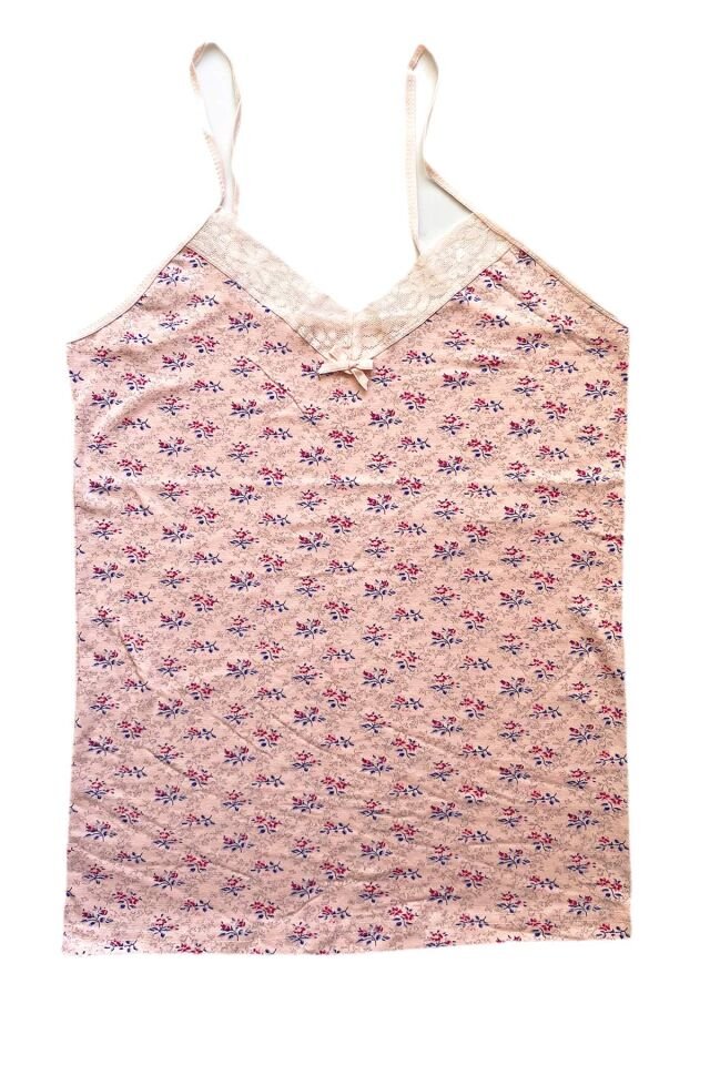 Kadın Askılı Desenli Atlet Dantelli Empirme Pamuklu Penye D10 M