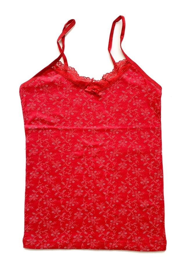 2 Adet Kadın Askılı Desenli Atlet Dantelli Empirme Pamuklu Penye D9-10 M