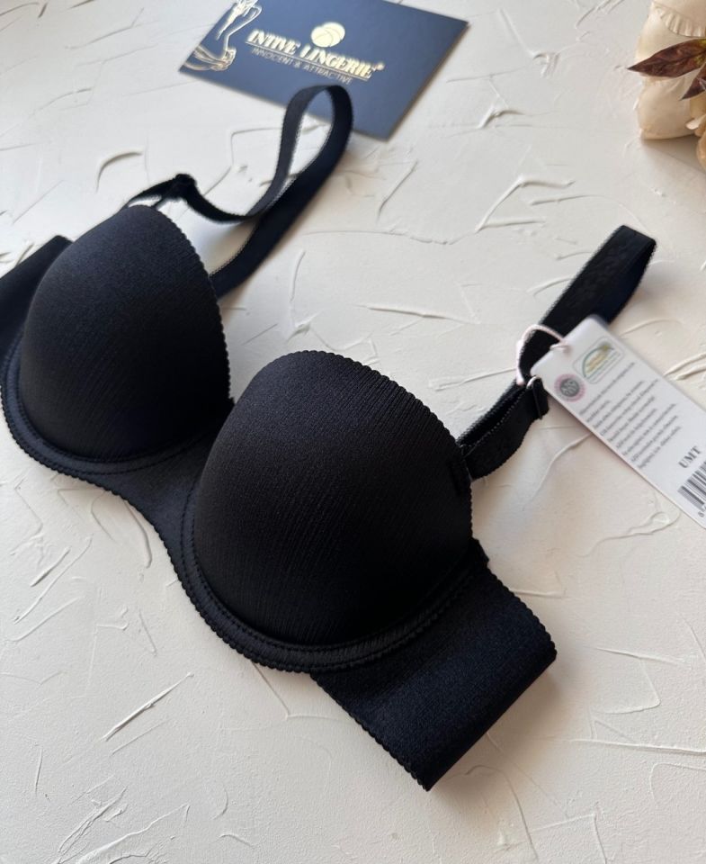 Samanta Balenli Desteksiz Lazer Kesim Parlak Kumaşlı İthal Sütyen -42 Siyah - 75B