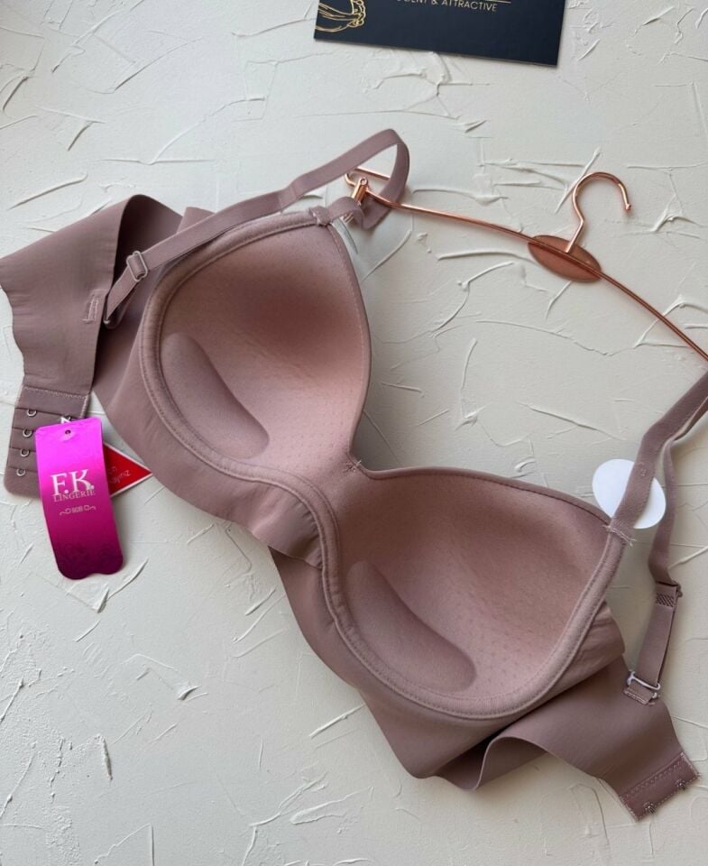 İthal Hafif Destekli Nefes Alabilir Dikişsiz Seamless V Yaka Günlük Sütyen -508 Vizon - 80B