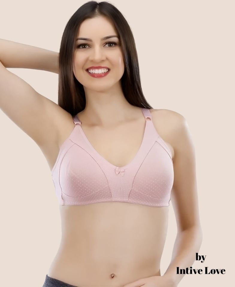 Liza Puantiye Desenli Pamuklu Penye Kalın Askılı Toparlayıcı Balensiz Desteksiz Rahat Sütyen Pudra  - 90