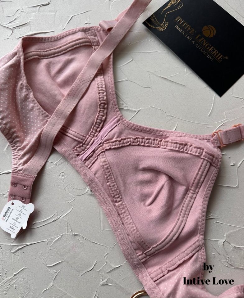 Liza Puantiye Desenli Pamuklu Penye Kalın Askılı Toparlayıcı Balensiz Desteksiz Rahat Sütyen Pudra  - 100