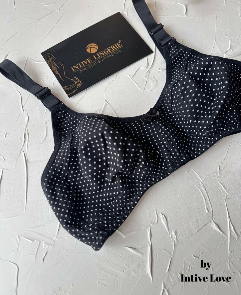 Liza Puantiye Desenli Pamuklu Penye Kalın Askılı Toparlayıcı Balensiz Desteksiz Rahat Sütyen Siyah - 100