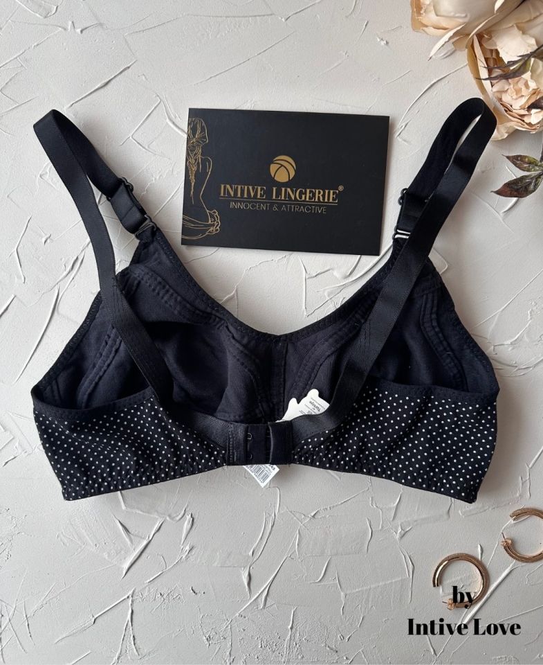 Liza Puantiye Desenli Pamuklu Penye Kalın Askılı Toparlayıcı Balensiz Desteksiz Rahat Sütyen Siyah - 100