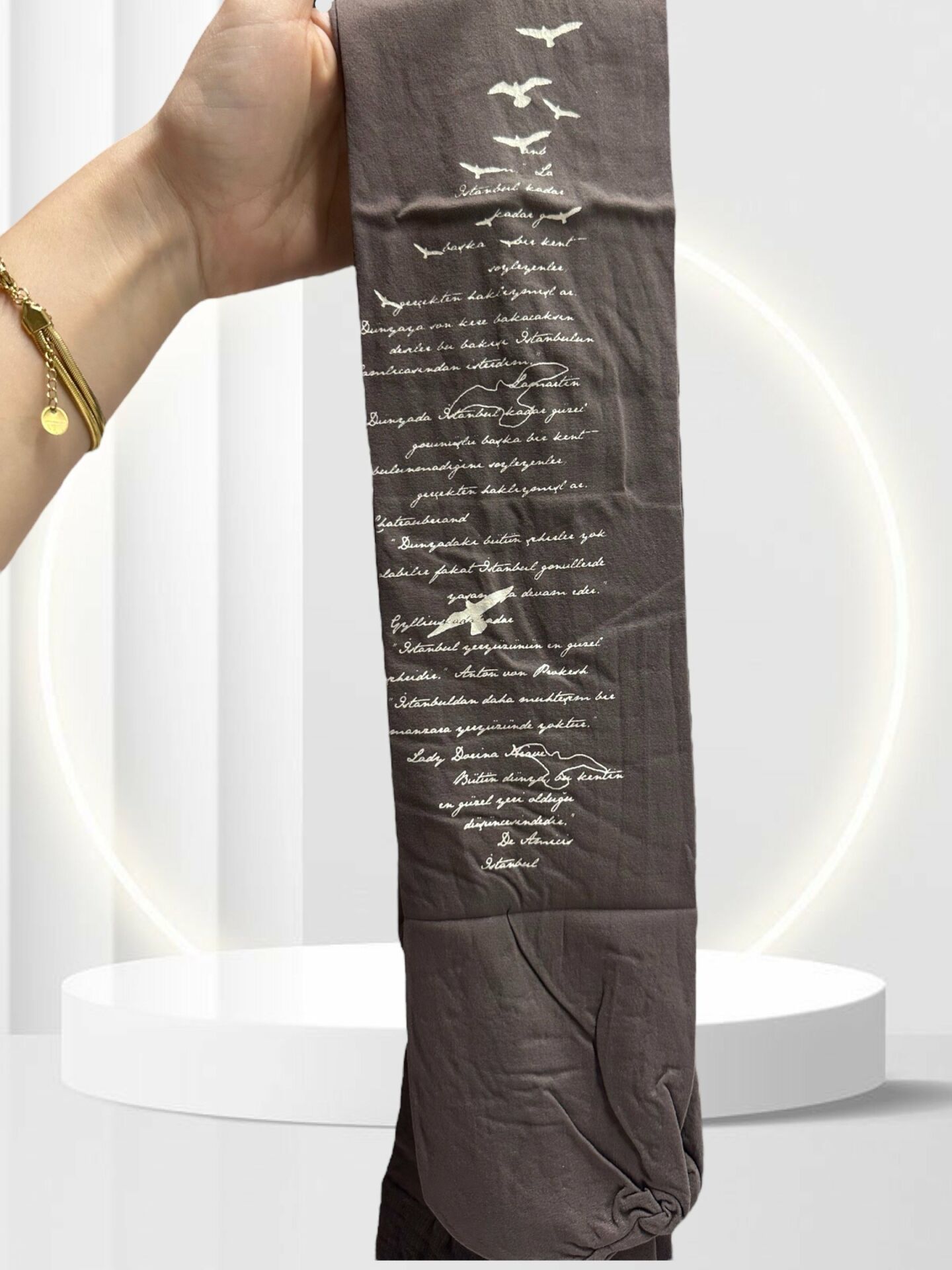 Penti İstanbul Silüetli Martı Desen Yazılı 40 Den Kaliteli Esnek Külotlu Çorap Kahverengi - S