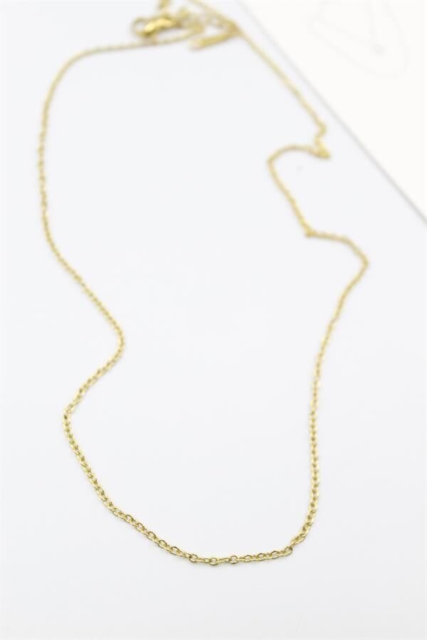 Çelik Zincir Kolye - 45 cm - Altın Altın