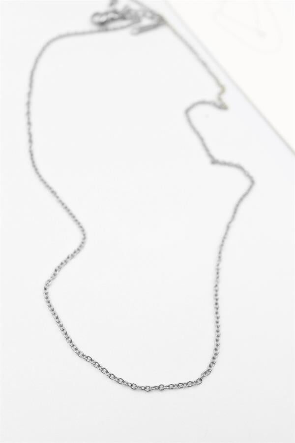Çelik Zincir Kolye - 45 cm - Gümüş Gümüş
