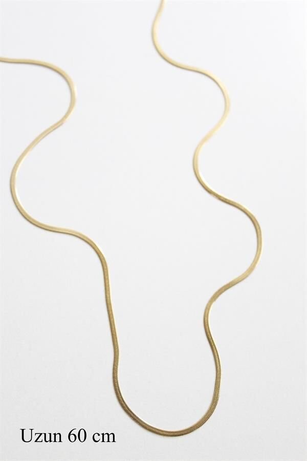 Uzun İnce İtalyan Zincir Kolye (60 cm) - Altın Altın - 46cm