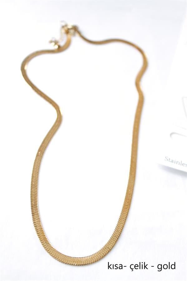 Kısa İtalyan Çelik Kolye-45 CM - Altın Altın