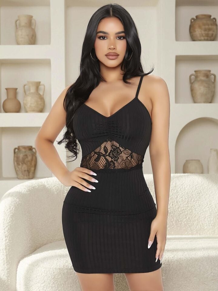 Kadın Siyah Göbek Dantel Detaylı Fantezi Elbise 5142 Kadın Siyah Göbek Dantel Detaylı Fantezi Elbise 5142