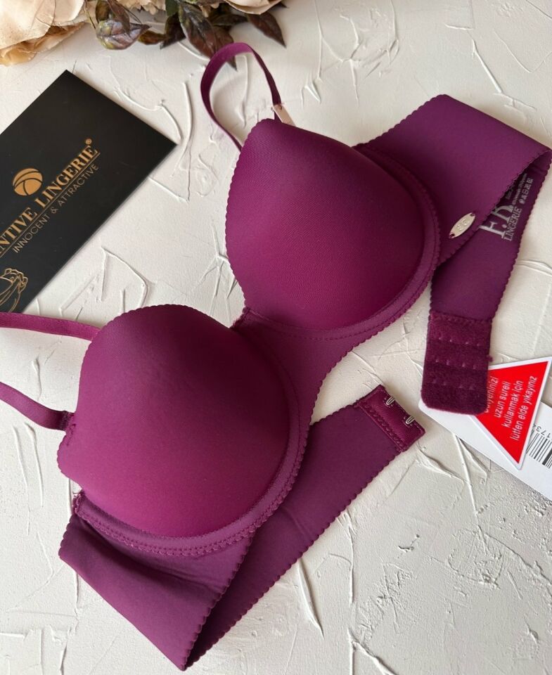 Billie İthal Lazer Kesim İz Belli Etmeyen Balenli Desteksiz Kaliteli Sütyen- FK382 Mürdüm - 85B