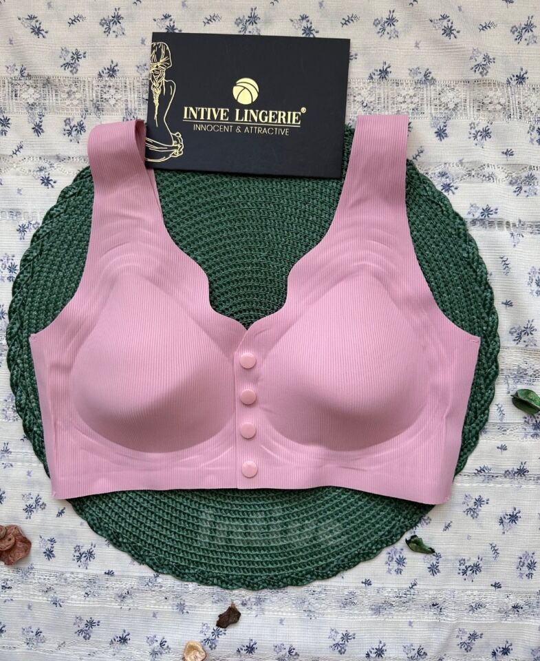 Elise İthal Fitilli Önü Çıtçıt Düğmeli Açılabilen Üstün Kalite Dikişsiz Bralet Pudra Pembe - L