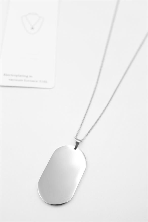 Oval Plaka Kolye - Gümüş Gümüş