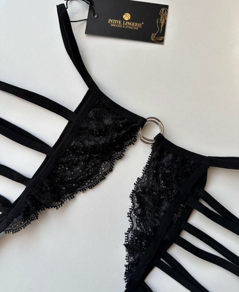 Kadın Dantel Halha Detaylı Ağı Açık Şeritli Fantezi Külot / String -123