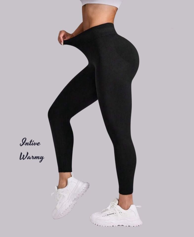 Intive Warmy Ağır Gramajlı Kalın Beli Çelik Örme Esnek Peluş Termal Tayt/Külotlu Çorap Siyah - L/XL