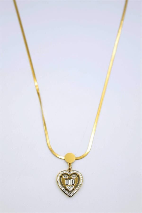 Baget Taşlı  Kalp Kolye - Altın Altın