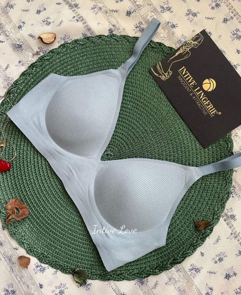 SoftEase V Yaka Balensiz Dikişsiz Lazer Kesim Rahat Soft Kumaştan Fitilli Kopçalı Sütyen Mavi - S