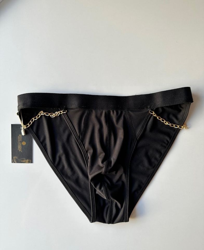 Erkek Zincir Detaylı Siyah Slip/Külot