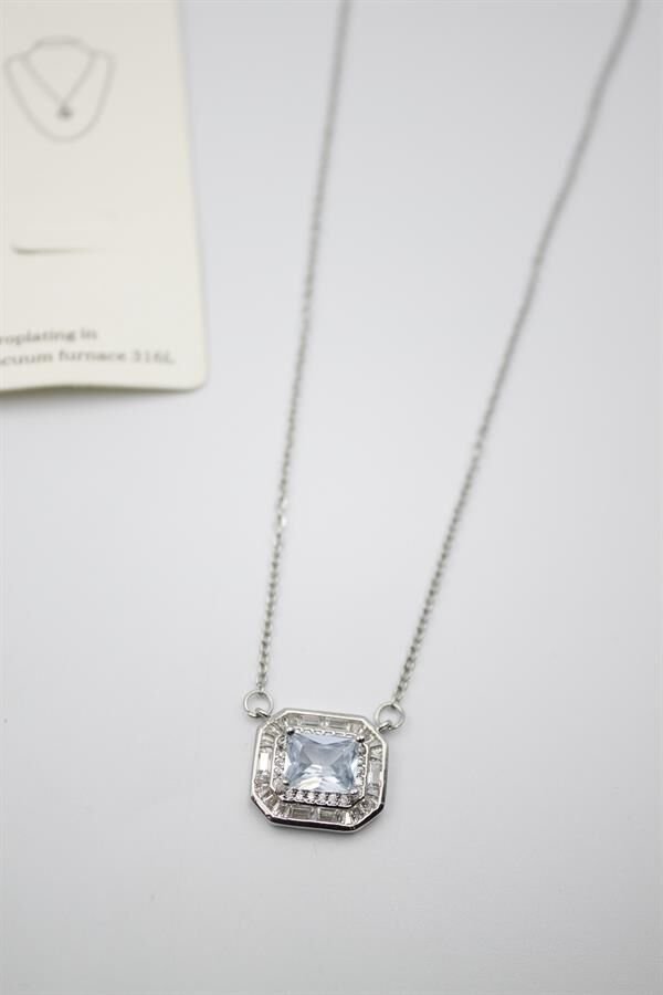 Taşlı Kolye - Gümüş Gümüş