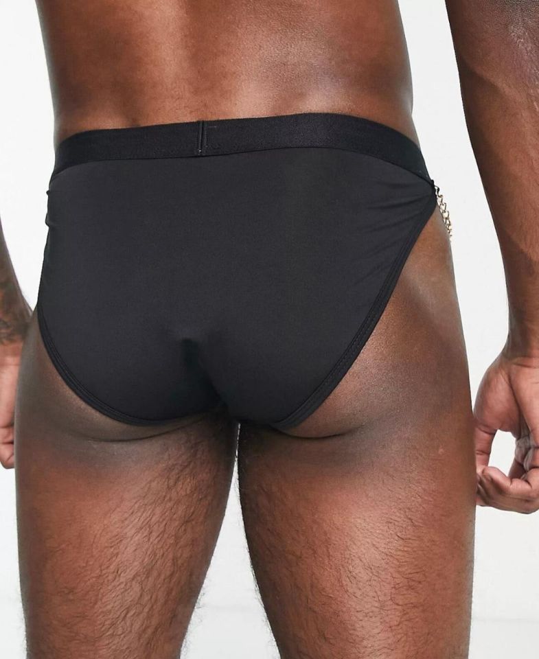 Erkek Zincir Detaylı Siyah Slip/Külot Siyah - M