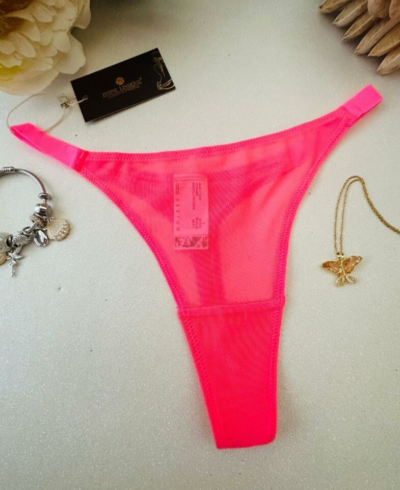 Eloise Kadın Şeffaf Tül Kumaşlı Esnek Üstün Kalite Tanga (Pembe, Siyah, Mavi, Turuncu) Pembe - M