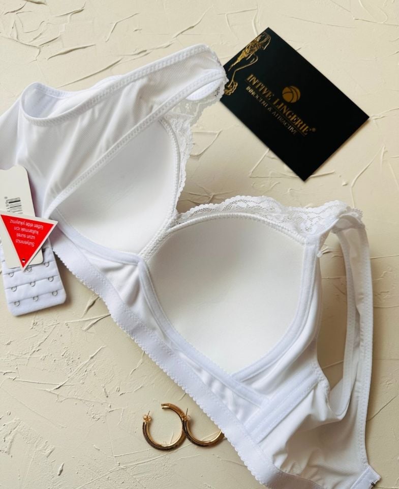 Harper Balensiz Desteksiz V Yaka Kesim Kaplı Dantelli Ultra Kaliteli Rahat C Cup Sütyen Beyaz - 95C