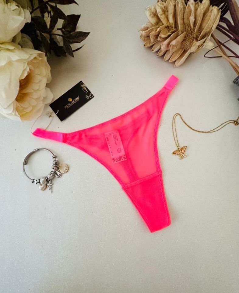 Eloise Kadın Şeffaf Tül Kumaşlı Esnek Üstün Kalite Tanga (Pembe, Siyah, Mavi, Turuncu) Pembe - L
