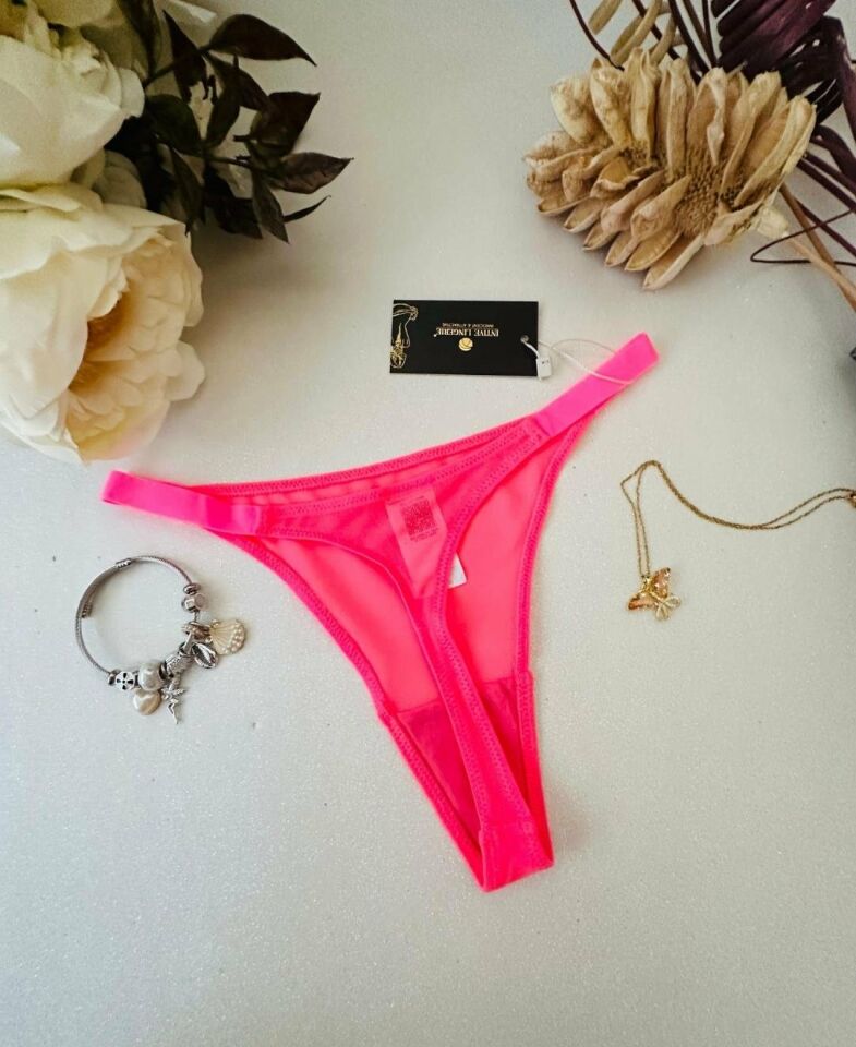 Eloise Kadın Şeffaf Tül Kumaşlı Esnek Üstün Kalite Tanga (Pembe, Siyah, Mavi, Turuncu) Pembe - M