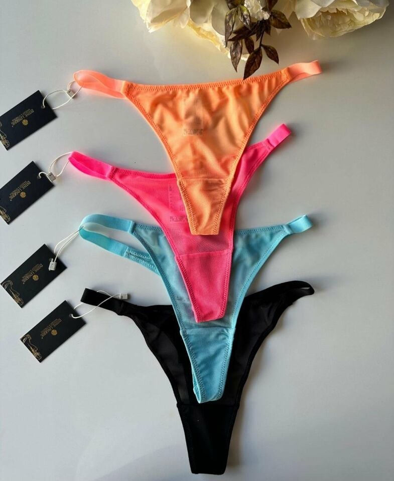 Eloise Kadın Şeffaf Tül Kumaşlı Esnek Üstün Kalite Tanga (Pembe, Siyah, Mavi, Turuncu) Turuncu - M